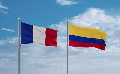 Colombia and France flags, country relationship concept
