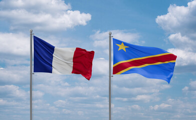 Congo and France flags, country relationship concept