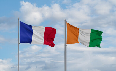 Ivory Coast and France flags, country relationship concept