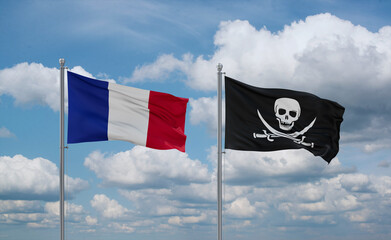 Pirate and France flags, country relationship concept