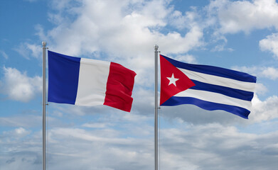 Cuba and France flags, country relationship concept