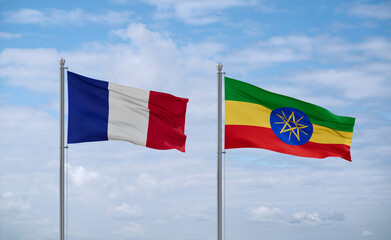 Ethiopia and France flags, country relationship concept