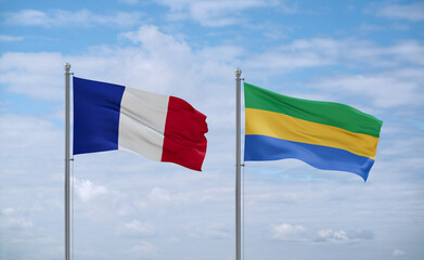 Gabon and France flags, country relationship concept