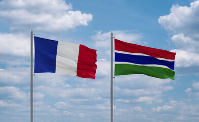 Gambia and France flags, country relationship concept