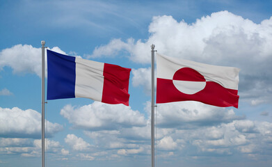 Greenland and France flags, country relationship concept