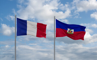Haiti and France flags, country relationship concept