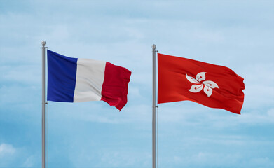 Hong Kong and France flags, country relationship concept