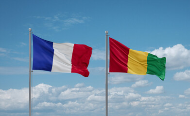 Guinea and France flags, country relationship concept