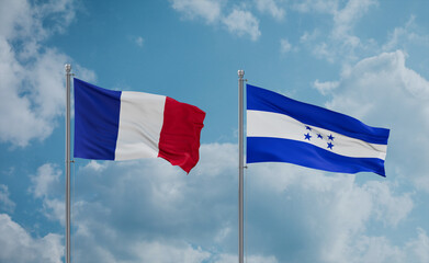 Honduras and France flags, country relationship concept