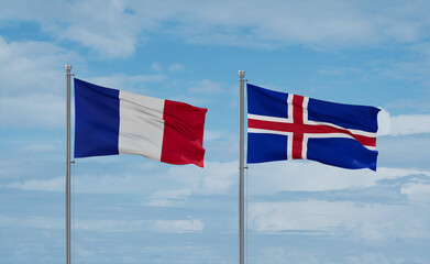 Iceland and France flags, country relationship concept