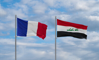 Iraq and France flags, country relationship concept
