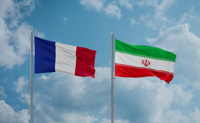 Iran and France flags, country relationship concept
