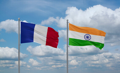 India and France flags, country relationship concept
