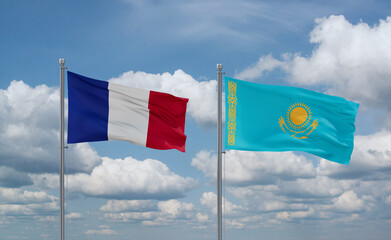 Kazakhstan and France flags, country relationship concept