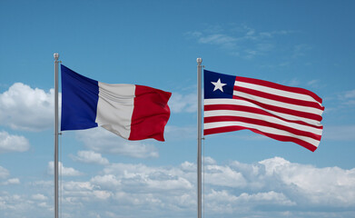 Liberia and France flags, country relationship concept