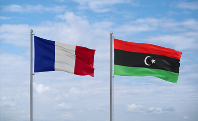 Libya and France flags, country relationship concept