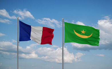 Mauritania and France flags, country relationship concept