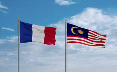 Malaysia and France flags, country relationship concept