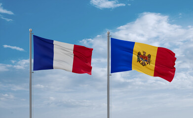 Moldova and France flags, country relationship concept