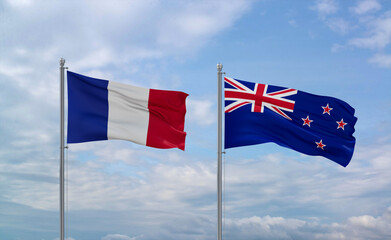 New Zealand and France flags, country relationship concept