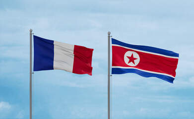 North Korea and France flags, country relationship concept