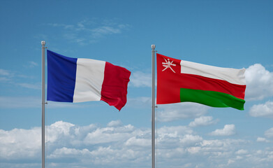 Oman and France flags, country relationship concept