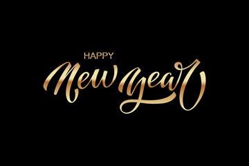 Happy New Year hand lettering calligraphy. Vector holiday illustration element. Typographic element