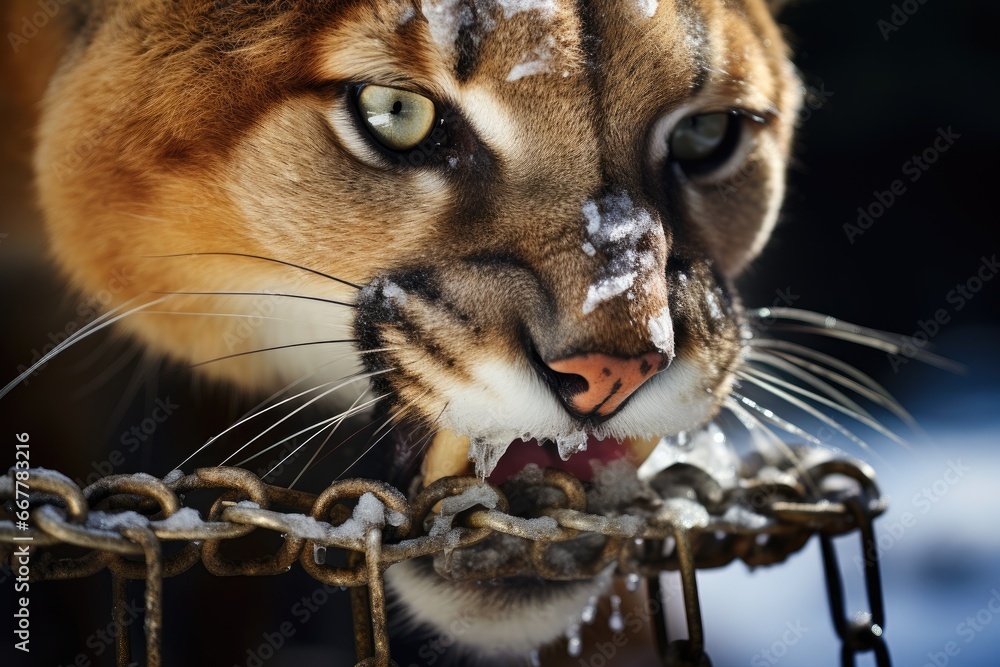 Poster a close up of a cat with snow on its face. generative ai