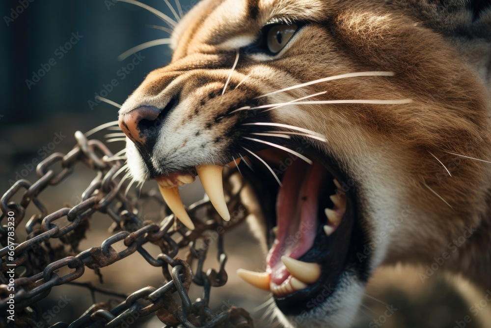 Aufkleber a close up of a cat with its mouth open and teeth wide open. generative ai