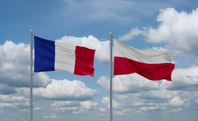 Poland and France flags, country relationship concept