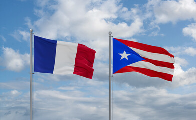 Puerto Rico and France flags, country relationship concept