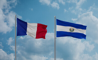Salvador and France flags, country relationship concept