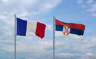 Serbia and France flags, country relationship concept
