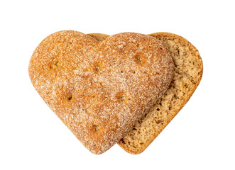 Oatmeal Bun in the Shape of a Heart Isolated, Gluten Free Flat Finnish Bread Roll