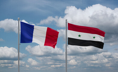 Syrian and France flags, country relationship concept