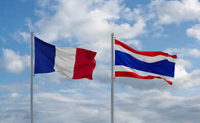 Thailand and France flags, country relationship concept