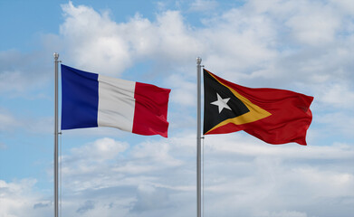East Timor and France flags, country relationship concept