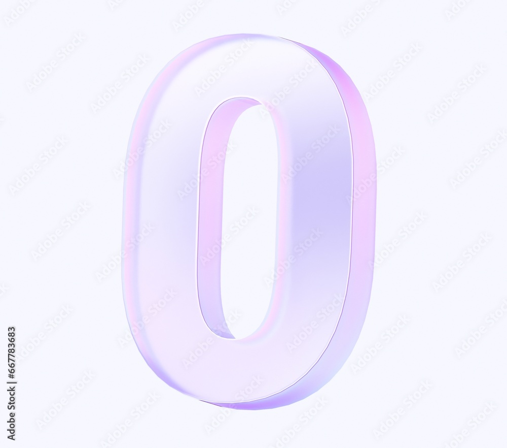 Fototapete zero number with colorful gradient and glass material. 3d rendering illustration for graphic design, presentation or background