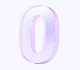 zero number with colorful gradient and glass material. 3d rendering illustration for graphic design, presentation or background