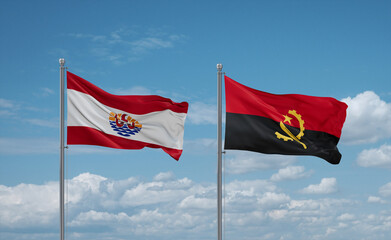 French Polynesia and Angola national flags, country relationship concept