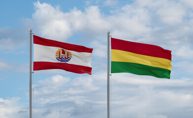 Bolivia and French Polynesia flags, country relationship concept