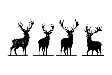 vintage deer set silhouette 