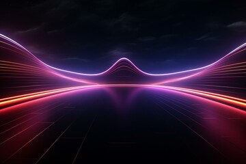 Neon sci-fi backdrop with curved lines. Generative AI
