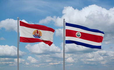 Costa Rico and French Polynesia flags, country relationship concept