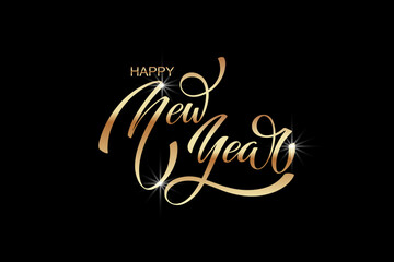 Happy New Year hand lettering calligraphy. Vector holiday illustration element. Typographic element