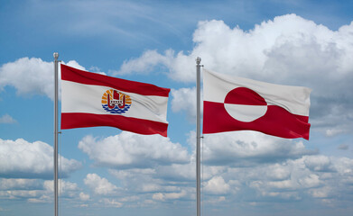 Greenland and French Polynesia flags, country relationship concept