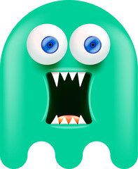 vector cute green ghost isolated on white. Green funny ghost sticker