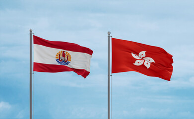 Hong Kong and French Polynesia flags, country relationship concept