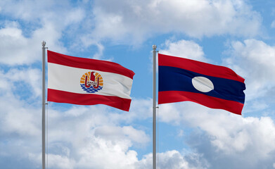 Laos and French Polynesia flags, country relationship concept