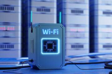Switcher. Wi-Fi wireless network concept. A new wireless standard. Futuristic Wi-Fi router....